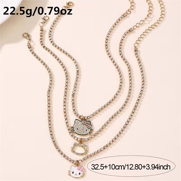 3 RHINESTONE DESIGNED HELLO KITTY NECKLACES SET - Picture 3 of 3